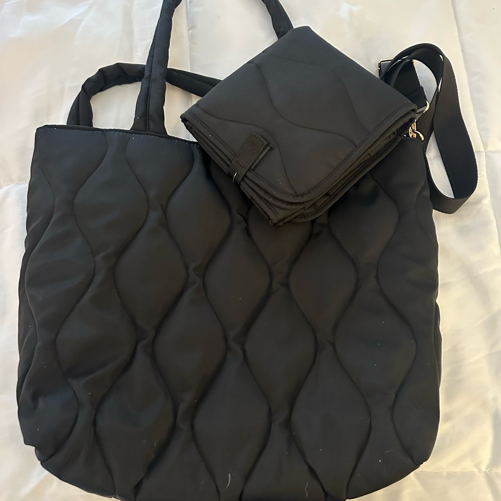 Elegant Black Quilted Diaper Bag with changing pad